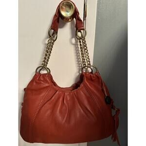 The Sak Fringed Pebbled LEATHER Hobo Bag Rust Brown Gold Purse Handbag $189
